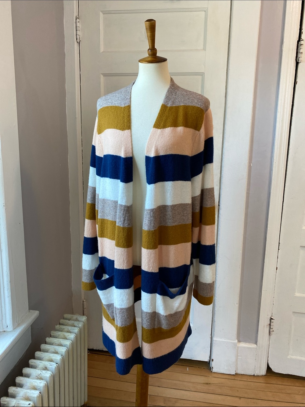 Madewell Kent Bengali IndigoStripe Wool Blend OpenCardigan, Size XL - Picture 7 of 17